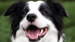 笑顔のボーダーコリーの顔アップ。犬の去勢手術のメリット・デメリットを考える飼い主へのメッセージ。