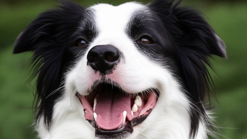 笑顔のボーダーコリーの顔アップ。犬の去勢手術のメリット・デメリットを考える飼い主へのメッセージ。
