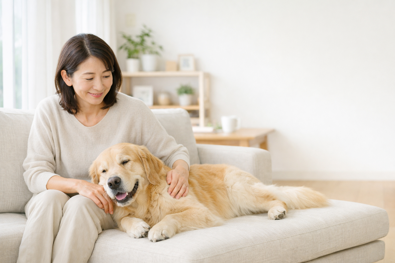 愛犬の様子を見ながら相談内容を整理する飼い主